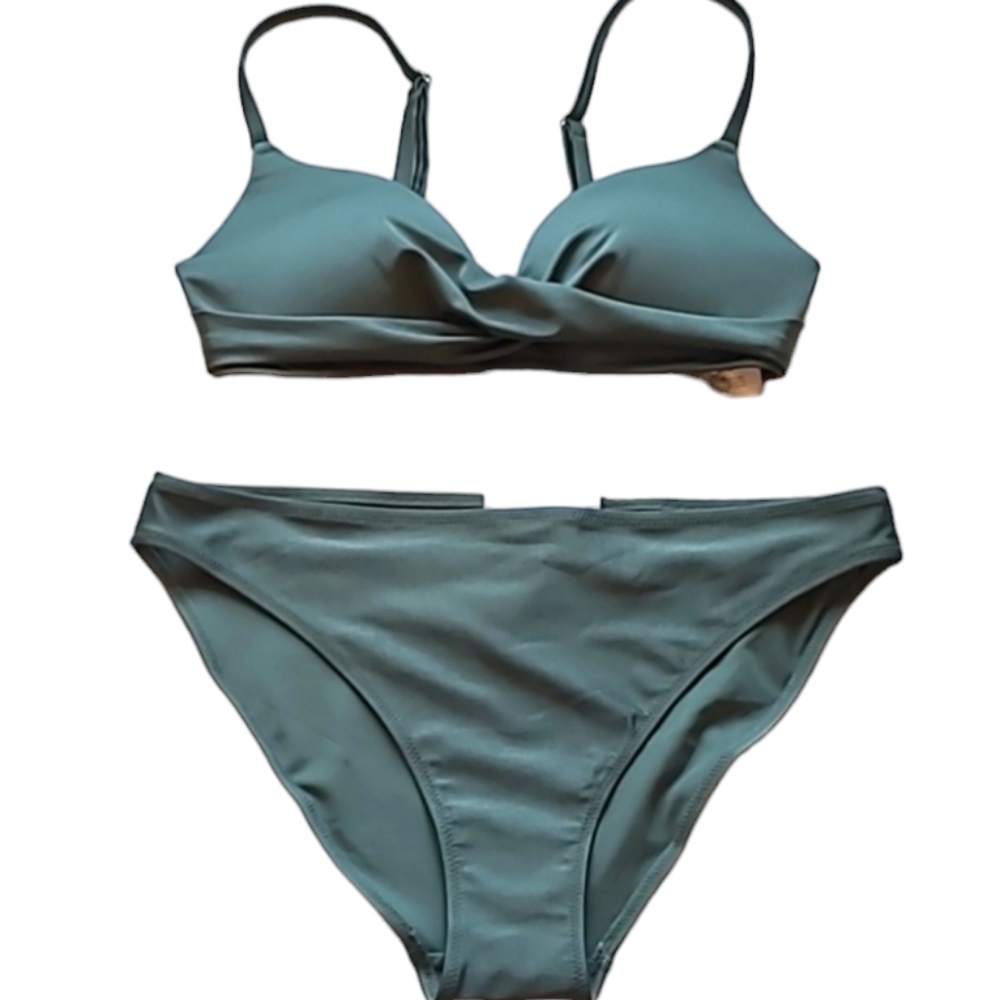 SZ8/32B H&M Bikini NWT Swimwear Push Up Green Bikini Travel Beach Pool